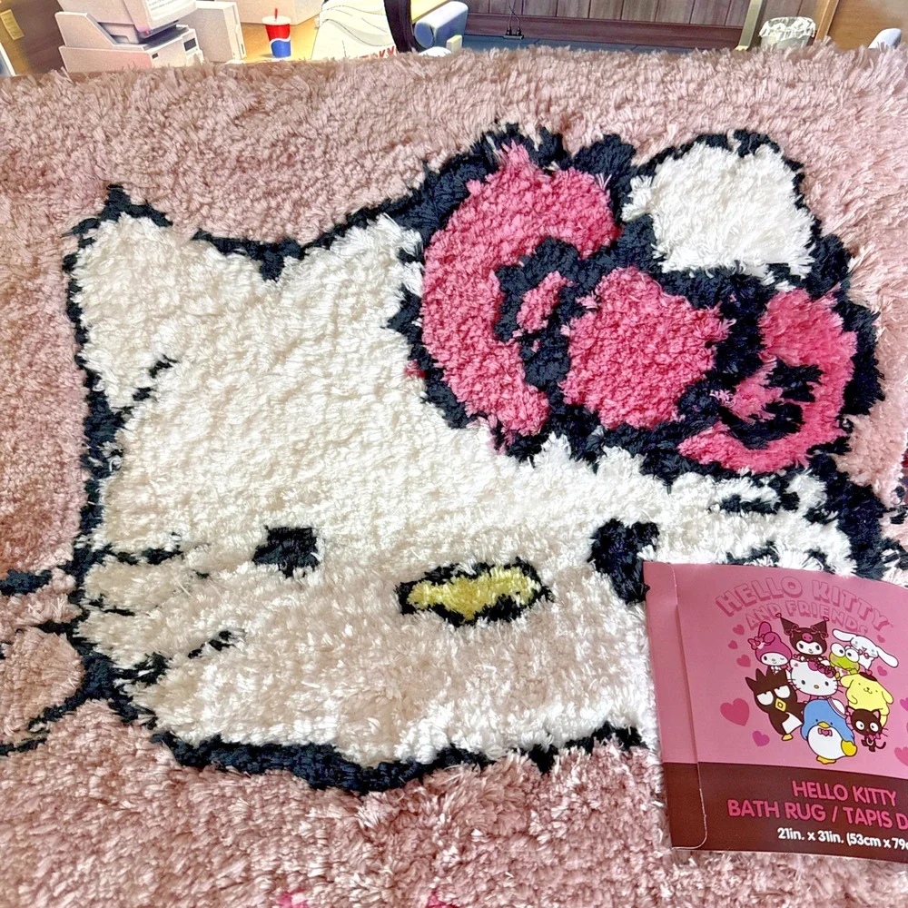 Hello Kitty Bath Rug 21x31 Wink Heart Soft Plush Valentine Face 2025 Sanrio Pink